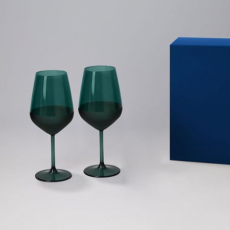 Подарочный набор 2 бокала для вина Эмеральд (Emerald) в синей коробке