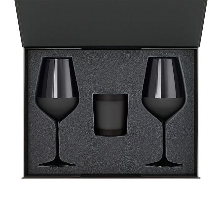 Подарочный набор свеча Энигма (Enigma) + 2 бокала для вина Блэк Эдишн (Black Edition) в черной коробке