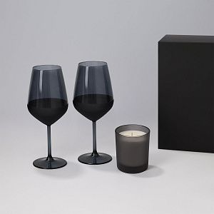 Подарочный набор свеча Энигма (Enigma) + 2 бокала для вина Блэк Эдишн (Black Edition) в черной коробке