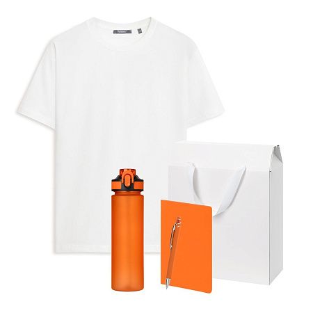 Набор с одеждой Крис (Kris) (футболка, бутылка, блокнот, ручка), оранжевый, S