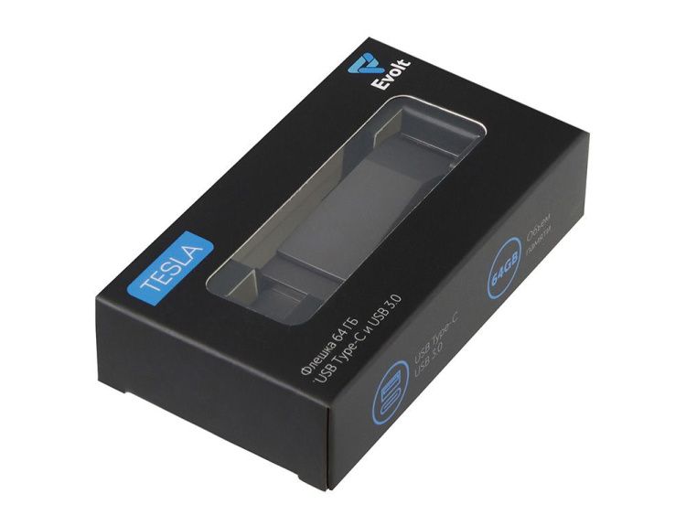 Флешка 64 ГБ USB Type-C и USB 3.0 «Тесла», цвет: серый