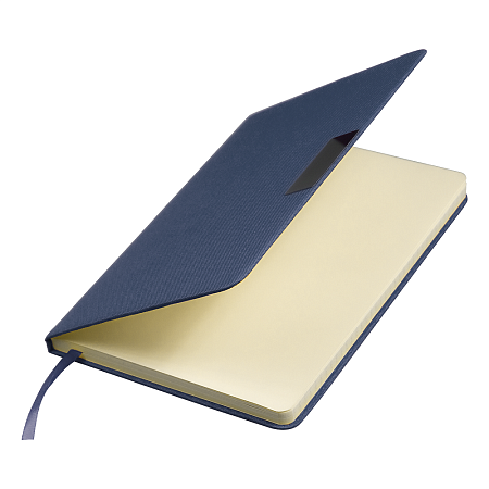 Блокнот А5 Hobard, в твердой тканевой обложке c резинкой в линейку, темно-синий
