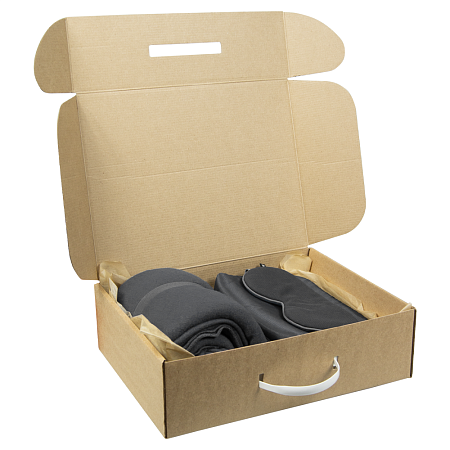 Набор подарочный Solution Prestige Quadro ( дорожный плед, косметичка дорожная Comfort Сity Travel, косметичка дорожная Comfort Avenue, маска для сна ), темно-серый