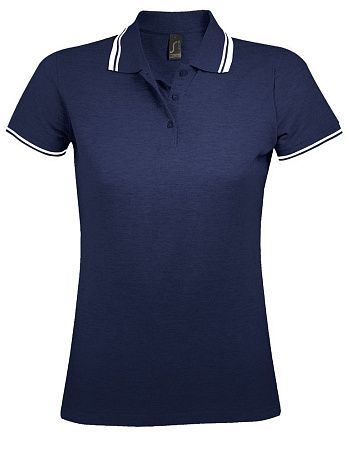 Рубашка поло женская Pasadena Women 200 с контрастной отделкой, темно-синяя с белым, размер S