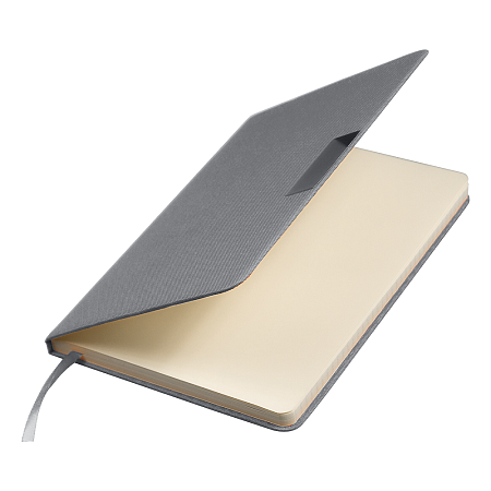 Блокнот А5 Hobard, в твердой тканевой обложке c резинкой в линейку, серый
