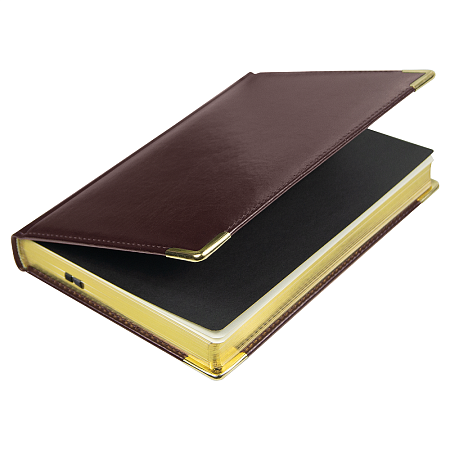 Ежедневник полудатированный Classic Pristine Gold А5, темно-коричневый  с золотом, с металлическими уголками, в твердой обложке с поролоном