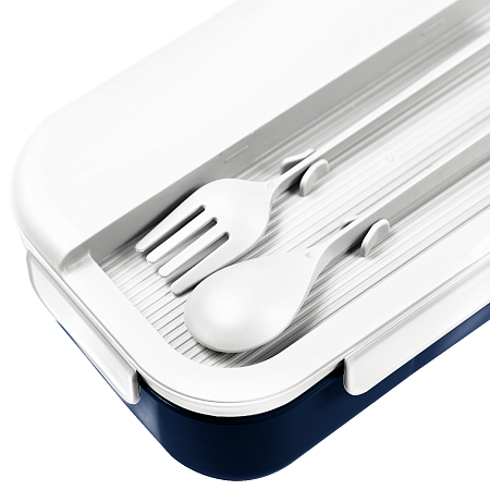 Герметичный контейнер для еды (ланч бокс)  BON VOYAGE, пластиковый, бело-темно-синий, 1100 мл.