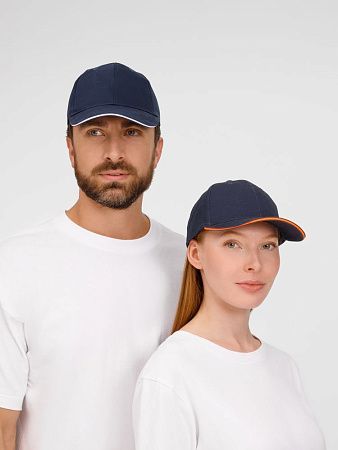 Бейсболка Buffalo, темно-синяя с неоново-оранжевым