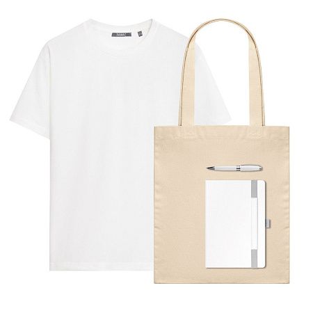 Набор с одеждой Крис (KRIS) (футболка, ежедневник, ручка, шоппер), белый, S