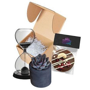 Подарочный набор "Пески времени": магнитный антистресс, кашпо бетонное, шоколадные медианты