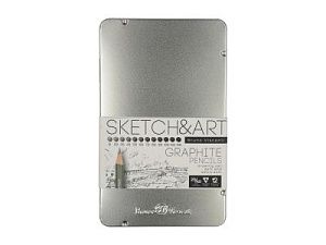 Набор из 12 чернографитовых карандашей «Sketch & Art» В - 14В, цвет: серебристый