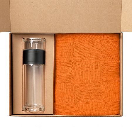 Подарочный набор Терсо (Terso), Селла (Cella), оранжевый (плед, термобутылка)