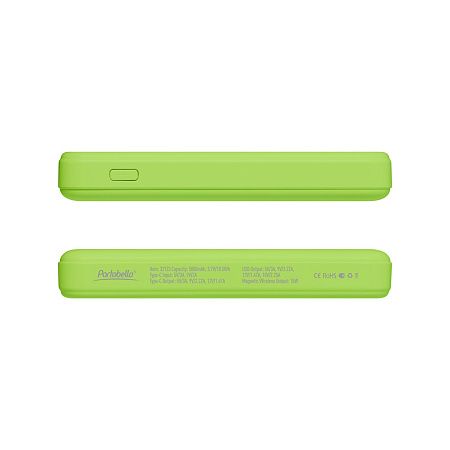 Внешний аккумулятор Ларго PD (Largo PD) 5000mAh с функцией беспроводной зарядки 15W, салатовый