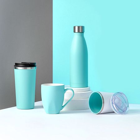 Термокружка вакуумная с керамическим покрытием Арктик (Arctic), белый/аква