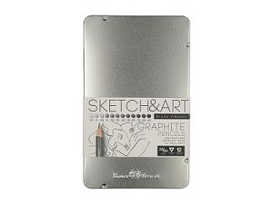 Набор из 12 чернографитовых карандашей «Sketch & Art» 2Н - 9В, цвет: серебристый