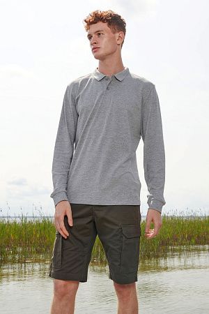 Рубашка поло унисекс с длинным рукавом Planet LSL, серый меланж, размер 4XL