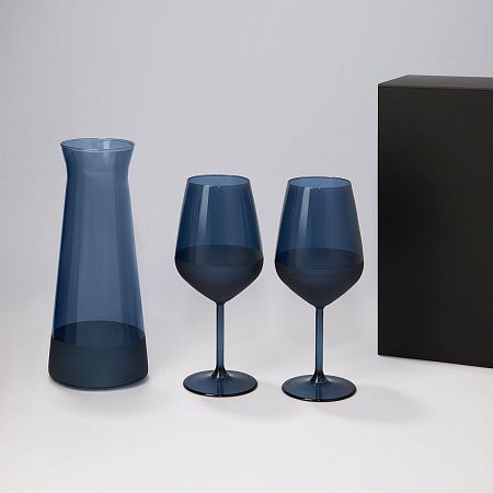 Подарочный набор декантер + 2 бокала для вина Сапфир (Sapphire) в черной коробке