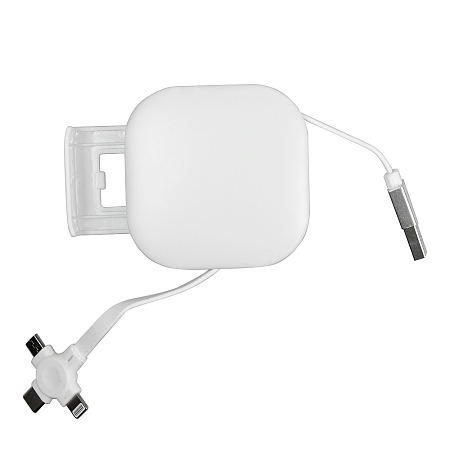 Кабель зарядный выдвижной USB Wingle 3-в-1 на Lightning, Micro-USB, Type-C «U50» 2,4 A, Quick Charge с подставкой для телефона, квадратный, белый