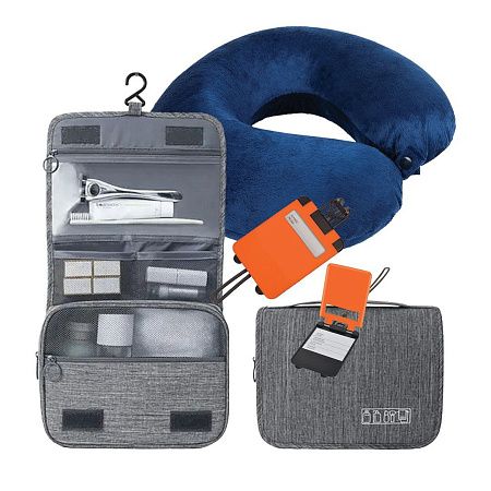 Подарочный набор "Путешественник": багажная бирка, дорожная подушка, косметичка, термокружка