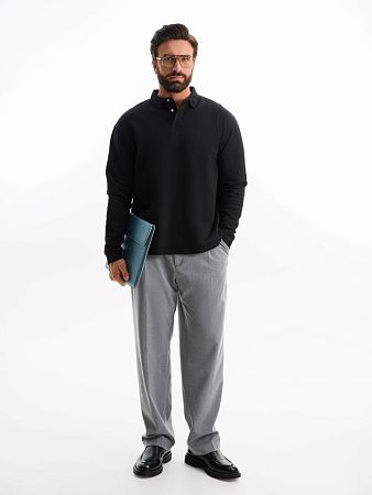 Рубашка поло оверсайз с длинным рукавом Heritage, черная, размер S