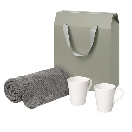Подарочный набор Веста (Vesta), Селла (Cella), серый в коробке-пакете (две фарфоровых кружки, плед)