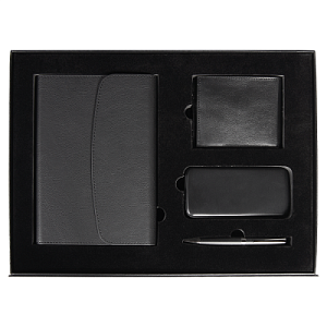 Набор подарочный Solution Prestige Quadro ( ежедневник в суперобложке, кошелек, аккумулятор «Universal», ручка), черный
