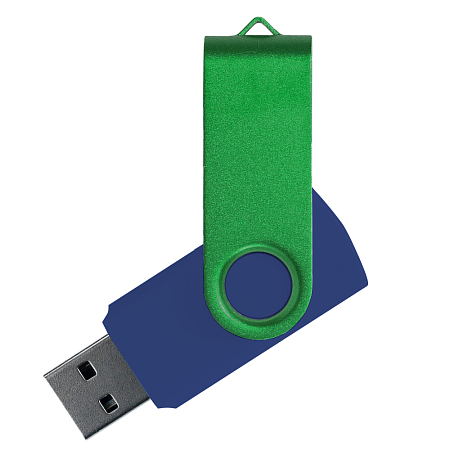 Флеш накопитель USB 2.0 Twister Сolor Mix 16GB, пластик Софт Тач/металл, темно-синий/зеленый