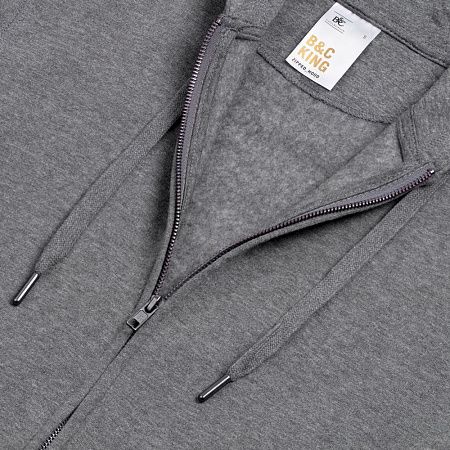 Толстовка на молнии с капюшоном унисекс King, темно-серый меланж, размер XS