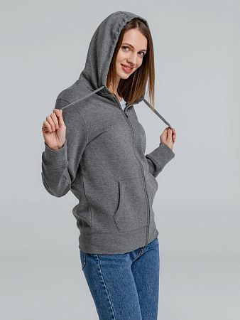Толстовка на молнии с капюшоном унисекс King, темно-серый меланж, размер XS