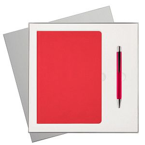 Подарочный набор Латте софт-тач (Latte soft touch), красный (ежедневник, ручка)