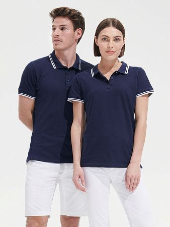 Рубашка поло женская Pasadena Women 200 с контрастной отделкой, темно-синяя с белым, размер S