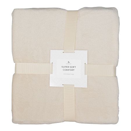 Плед мягкий флисовый Super Soft  Comfort, 125*150 см, бежевый,в подарочной белой крафтовой коробке с окошком