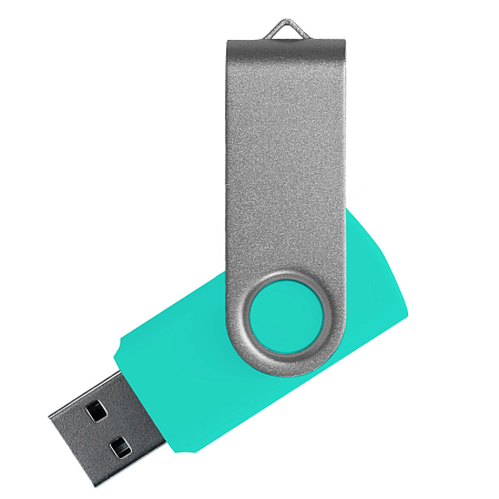 Флеш накопитель USB 2.0 Twister Сolor Mix 16GB, пластик Софт Тач/металл, бирюзовый/серебристый