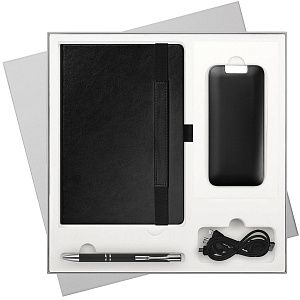 Подарочный набор Гэлакси (Galaxy), черный (ежедневник, ручка, аккумулятор)