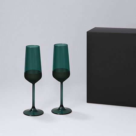 Подарочный набор 2 бокала для шампанского Эмеральд (Emerald) в черной коробке