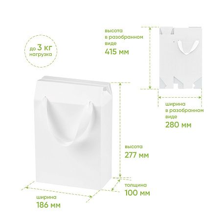 Подарочная коробка-пакет универсальная малая, белая, 186х100х277 мм