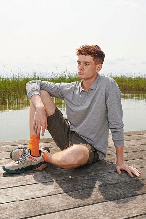 Рубашка поло унисекс с длинным рукавом Planet LSL, серый меланж, размер 4XL