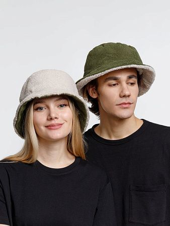 Панама Bucket двусторонняя утепленная, хаки с бежевым, размер S/M