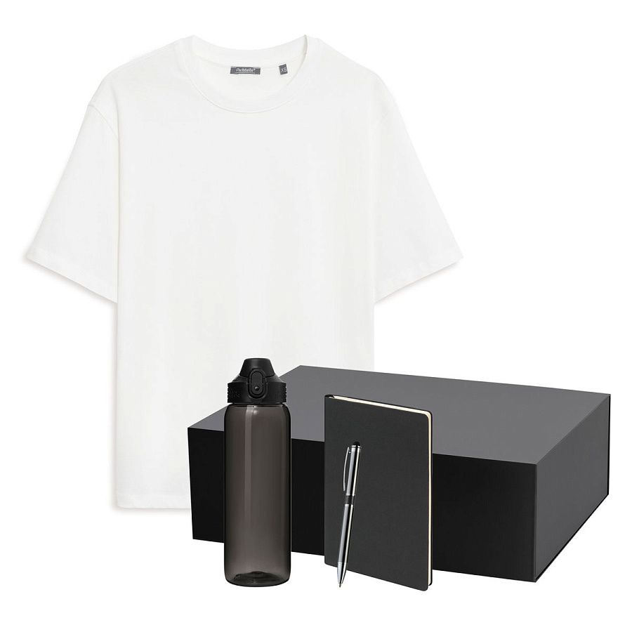 Набор с одеждой Раст Нео (Rust Neo) (футболка, бутылка, ежедневник, ручка), белый/черный, 3XL/4XL