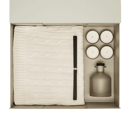 Подарочный набор Сенто (Sento), Фадо (Fado), бежевый (свеча, диффузор, плед)