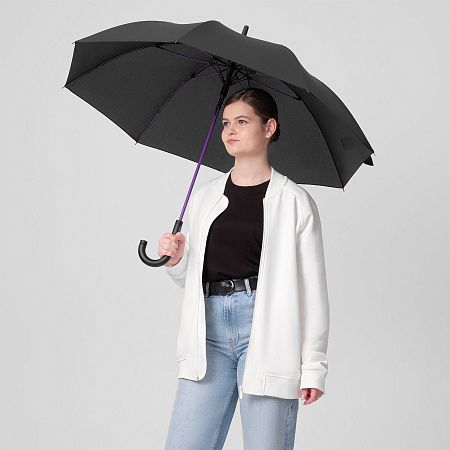 Зонт-трость Квантум (Quantum), черный/фиолетовый