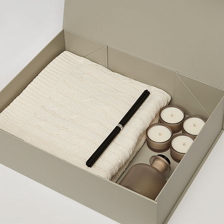 Подарочный набор Сенто (Sento), Фадо (Fado), бежевый (свеча, диффузор, плед)