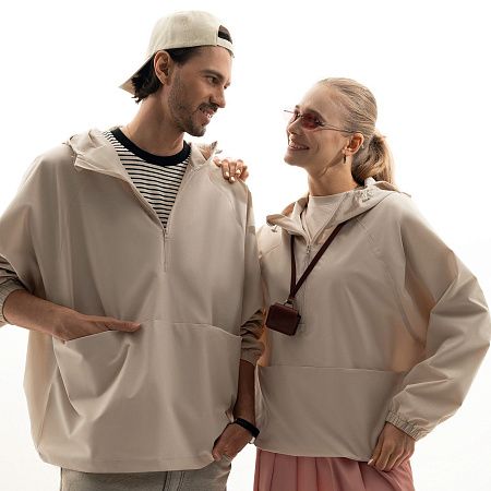 Ветровка (анорак) оверсайз унисекс Риссман (Rissman), бежевая