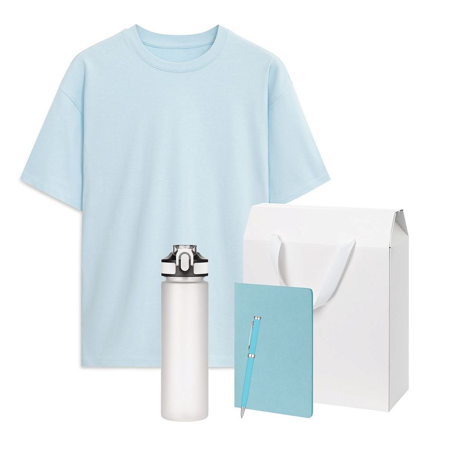 Набор с одеждой Раст (Rust) (футболка, бутылка, блокнот, ручка), голубой, 3XL/4XL