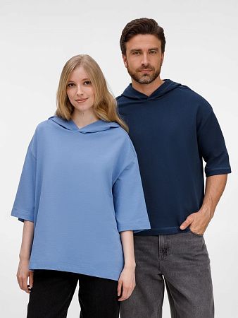 Футболка оверсайз унисекс с капюшоном Neofit, темно-синяя, размер XS/S