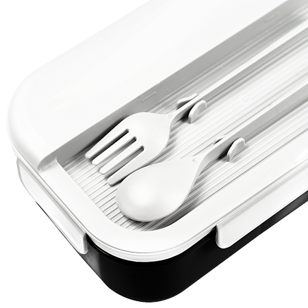 Герметичный контейнер для еды (ланч бокс)  BON VOYAGE Print Sample "Стройтрест", пластиковый, бело-черный, 1100 мл.