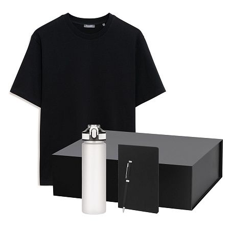 Набор с одеждой Раст (Rust) (футболка, бутылка, ежедневник, ручка), черный, S