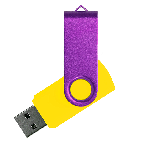 Флеш накопитель USB 2.0 Twister Сolor Mix 16GB, пластик Софт Тач/металл, желтый/фиолетовый