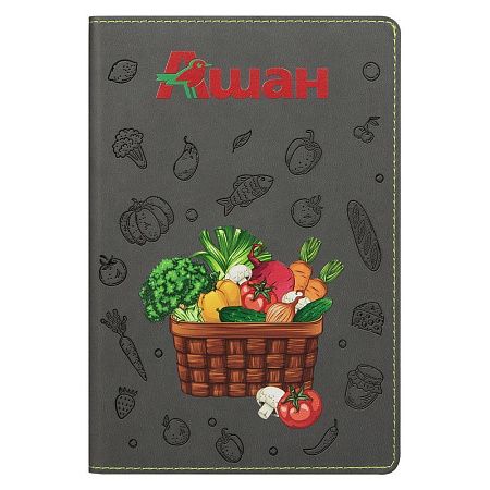 Ежедневник Flexy Latte Print Sample Ашан А5, серый с салатовым срезом, недатированный, в гибкой обложке