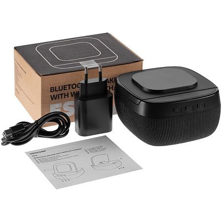 Колонка с беспроводной зарядкой Esca и подсветкой логотипа, черная